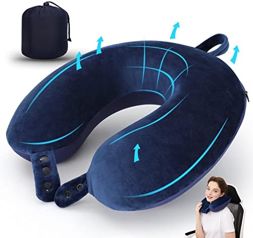  Travel Neck Pillow, Best Memory Foam Airplane Pillow For Head Support Soft Adjustable Pillow For Plane, Car & Home Recliner Use (Black)