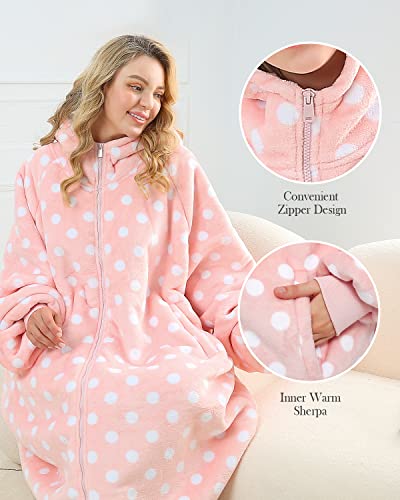  Topblan Oversized Hoodie With Zipper For Adults, Flannel Blanket Hoodie Sweatshirt With Zipper, Sherpa Wearable Blanket Plush Sweatshirt, Gifts For Women Men