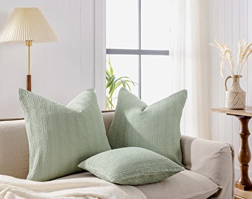 Cocoploceus 26x26 Pillow Covers Boho Euro Shams Set Of 2 Decorative Throw Pillow Covers Cotton Large Square Pillowcase For Couch Bed, Sage Green