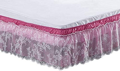  Wrap-Around Lace Bed Skirt Ruffled Bedskirt Dust Cover Ruffle Bed Sheet Case