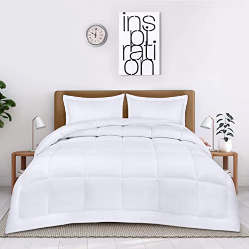  Queen Comforter Set With 2 Pillow Shams - Bedding Comforter Sets - Down Alternative White Comforter - Soft And Comfortable - Machine Washable