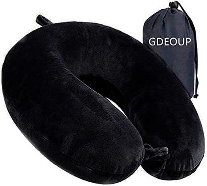  GDEOUP Travel Pillow - Memory Foam Neck Pillow Support Pillow,Luxury Compact & Lightweight Quick Pack For Camping,Sleeping Rest Cushion (Black)