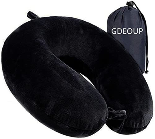  GDEOUP Travel Pillow - Memory Foam Neck Pillow Support Pillow,Luxury Compact & Lightweight Quick Pack For Camping,Sleeping Rest Cushion (Black)