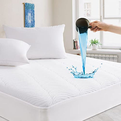  100% Waterproof Mattress Protector, Full Breathable & Soft Mattress Cover, Fitted Bed Protector Stretch Up To 21", Deep Pocket Design Bed Protector