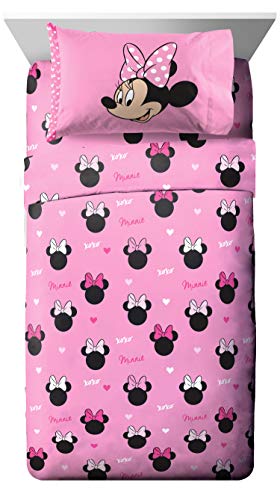  Jay Franco Disney Minnie Mouse Hearts N Love Twin Sheet Set - 3 Piece Set Super Soft And Cozy Kid’s Bedding - Fade Resistant Microfiber Sheets (Official Disney Product)