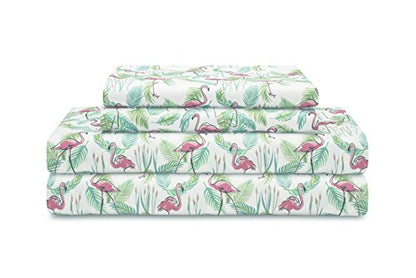  Elite Home Products Soft Microfiber Coastal Printed/Embroidered Sheet Set