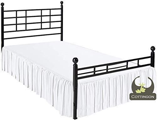  Ruffled Bed Skirt With Split Corners-Three Sided Coverage With Platform-Split Corner Bed Skirts-Dust Ruffle With Split Corners-Ruffled Gather Bed Skirt (White -Queen 21" Drop)
