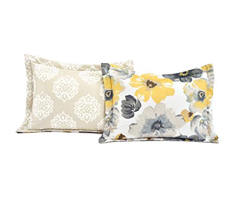  Ah 6 Piece Floral Comforter Set, Full/Queen, Yellow & Gray