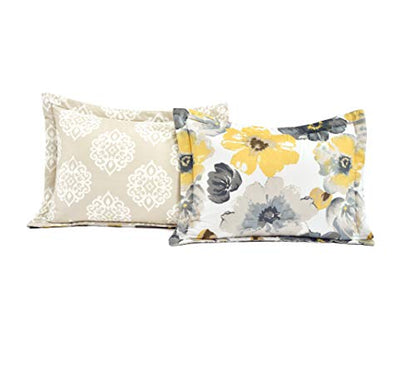  Ah 6 Piece Floral Comforter Set, Full/Queen, Yellow & Gray
