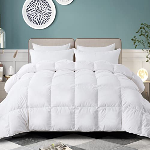  White Feather Down Comforter Queen Size-Luxurious Warmth Hotel Collection Comforter,100% Cotton Cover-All Season Duvet Insert With Corner Tabs-Queen Size 90x90 Inch
