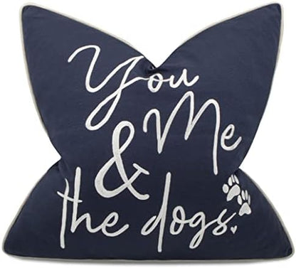  EURASIA DECOR You Me & Dogs Quote Embroidered Decorative Square Accent Throw Pillow Cover - Gifts For Dog Lover, Pet Lover, Home - 18x18 Inches, Grey