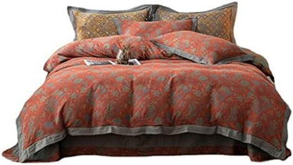  Walnut Four-Piece Set Double-Sided Double Yarn Jacquard Cotton Yarn Nude Sleeper Bedding Sheet Set (Color : A, Size : 200 * 230cm)