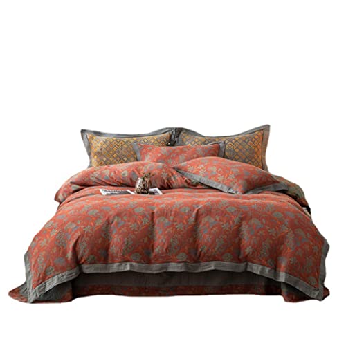  Walnut Four-Piece Set Double-Sided Double Yarn Jacquard Cotton Yarn Nude Sleeper Bedding Sheet Set (Color : A, Size : 200 * 230cm)