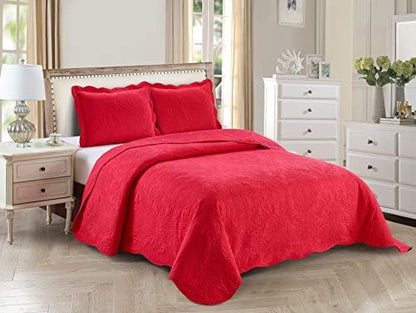  3pc King/Cal King Over Size Elegant Embossed Bedspread Set Light Weight Solid Beige New