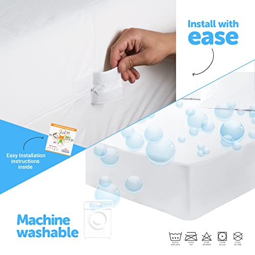  Joluzzy Zippered Mattress Protector - Waterproof Six-Sided Mattress Encasement - Cotton Terry, Breathable, Noiseless, Vinyl-Free, Full-XL Size