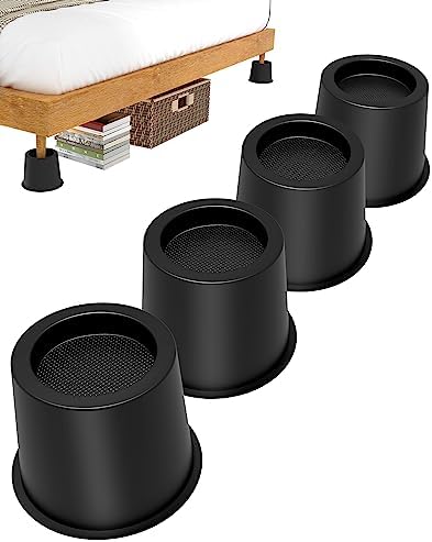  GooFurnit 4 Inches Bed Riser, Heavy Duty Bed Elevator 1500 LBS For Lifting Bed Sofa Furniture At Home Dorm College, 4 Pieces, Black