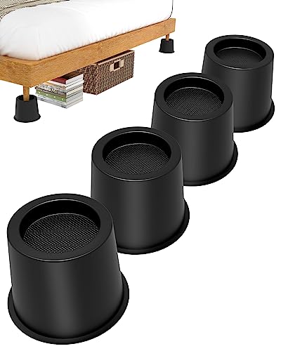  GooFurnit 4 Inches Bed Riser, Heavy Duty Bed Elevator 1500 LBS For Lifting Bed Sofa Furniture At Home Dorm College, 4 Pieces, Black