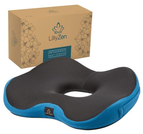  Lillyzen Donut Pillow For Tailbone Pain Relief Memory Foam Cushion Orthopedic Seat Pressure Relief Sitting Coccyx Sciatica Hemorrhoid Pregnancy Postpartum Office Chair Butt Pillows (Black Blue)