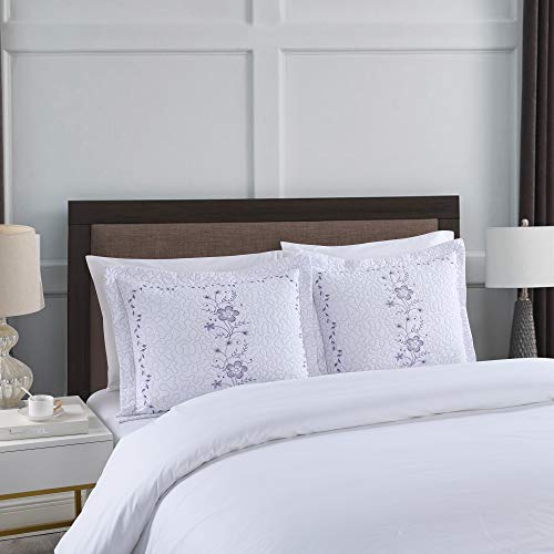  MarCielo 2 Pack Throw Pillow Covers Euro Sham Covers Pillow Shams Pillow Cover Embroidery (Standard, White/Lavender)