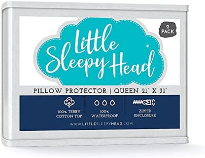  Waterproof, Zippered Queen Pillow Protectors, Set Of 2, Terry Cotton, 100% Hypoallergenic Pillow Covers - 2 Pack, (21x31).