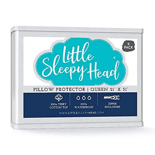  Waterproof, Zippered Queen Pillow Protectors, Set Of 2, Terry Cotton, 100% Hypoallergenic Pillow Covers - 2 Pack, (21x31).