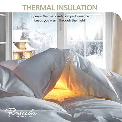  Goose Feather Down Comforter Queen Size, Ultra-Soft All Season Down Duvet Insert, Cotton Cover, 55oz Fill Weight Goose Down Comforter With Storage Bag (90x90)