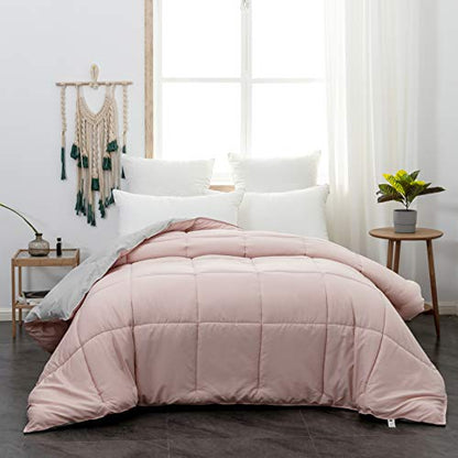  Comforter Twin Pink Ultra Warm Fluffy Down Duvet Lightweight Premium Brushed Microfiber 250GSM Soft And Comfortable