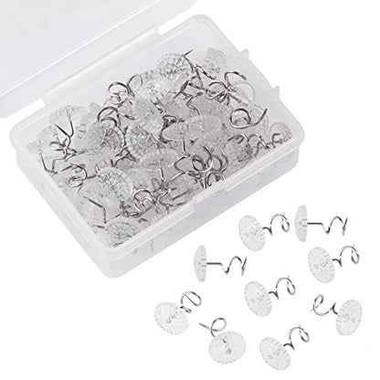  60PCS Upholstery Tacks - Bed Skirt Pins Or Holders Clear Head Upholstery Pins, Headliner Pins Twist Fabric Pins For Slipcovers And Bedskirts