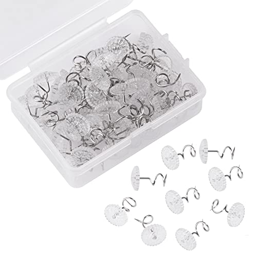  60PCS Upholstery Tacks - Bed Skirt Pins Or Holders Clear Head Upholstery Pins, Headliner Pins Twist Fabric Pins For Slipcovers And Bedskirts