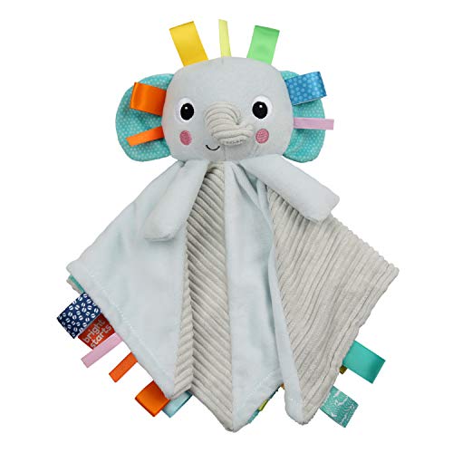  Bright Starts Elephant Cuddle 'n Tags 2-Sided Baby Lovey Security Soothing Blanket, 16"