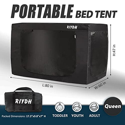  RIYDH Bed Tent Queen Bed Canopy Tents - Portable Dream Tent For Kids And Adult Indoor Sleeping Tents 70% Blackout With 3 Doors Breathable Private Space Tents