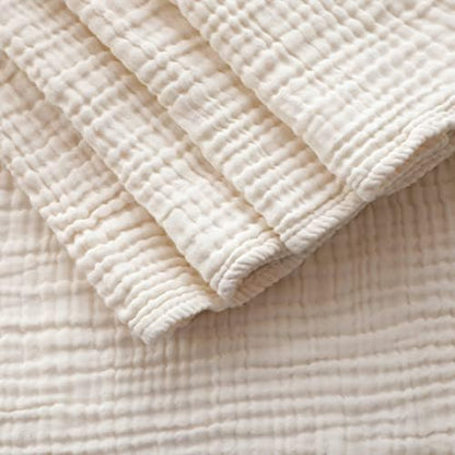  Cotton Muslin Blanket 4-Layer Ivory Blankets For Adult 79 X 83 Inch Extra Large Lightweight Soft Breathable Throw Comfort Blanket All Season
