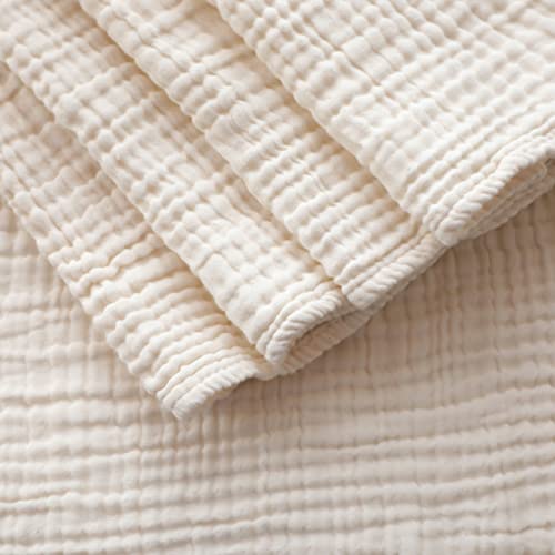  Cotton Muslin Blanket 4-Layer Ivory Blankets For Adult 79 X 83 Inch Extra Large Lightweight Soft Breathable Throw Comfort Blanket All Season