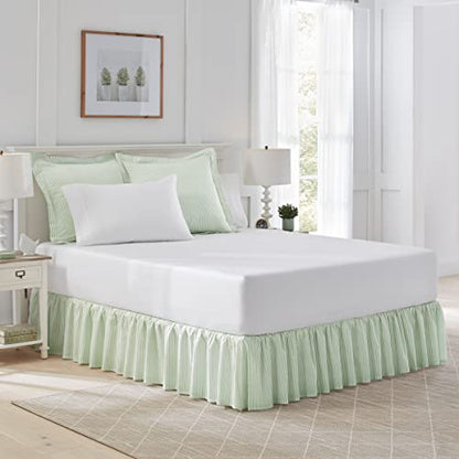 Laura Ashley Home - Cotton Ruffled Bedskirt, Lightweight & Classic Style (Ticking Stripe Green, King)