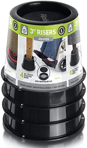  Slipstick CB672 Premium 3 Inch Bed Risers/Furniture Raisers With Steel Reinforced Holder Top, Lifts Height 3" (4 Pack) Supports 2,640 Pounds, Black, Stackable With CB671