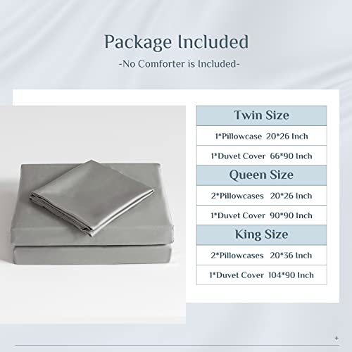  Argstar 3 Pieces King Bamboo Duvet Cover, Grey Cotton Duvet Cover Set, Soft & Easy Care Bedding Comforter Cover With Zipper & Ties (1 Gray Duvet Cover, 2 Pillowcases)