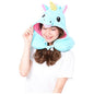  SAZAC Animal Neck Support Pillow - Soft, Cozy Travel Cushion With Adjustable Toggle - Attached Hood For Warmth And Privacy - Authentic Japanese Kawaii Design - Premium Quality (Blue Unicorn)