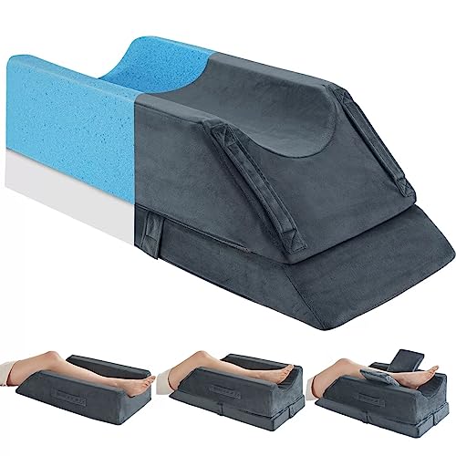  JOYWOO Memory Foam Leg Elevation Pillow - Post-Surgery, Knee And Ankle Injuries, Swelling - 3 Height Adjustments - Removable/Washable