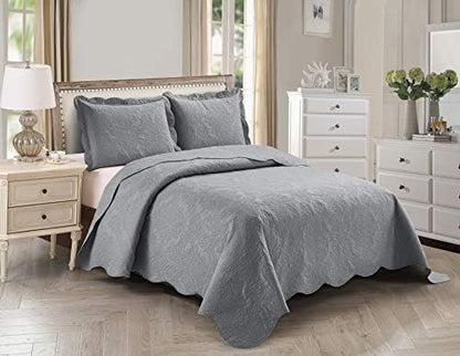  3pc King/Cal King Over Size Elegant Embossed Bedspread Set Light Weight Solid Beige New