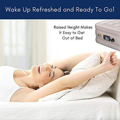Aria Queen Raised Inflatable Air Mattress With Built-in Pump, Comfortable Air Bed For Travel Or Guests