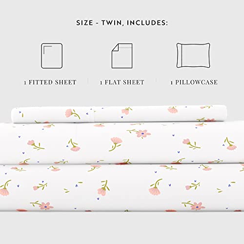  4 Piece Twin Bedding Sheet Set (Pink Floral) - Sleep Better Than Ever With These Ultra-Soft & Cooling Bed Sheets For Your Twin Size Bed - Deep Pocket Fits 16" Mattress