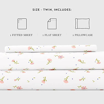  4 Piece Twin Bedding Sheet Set (Pink Floral) - Sleep Better Than Ever With These Ultra-Soft & Cooling Bed Sheets For Your Twin Size Bed - Deep Pocket Fits 16" Mattress