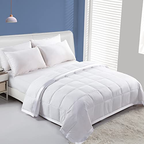  Down Blanket King Size | Extra Lightweight Summer Cooling Bed Comforter | 90% Real Goose Down Quilt, Noiseless & Extra Soft Thin Duvet With Satin Trim, 425 Thread Count, White