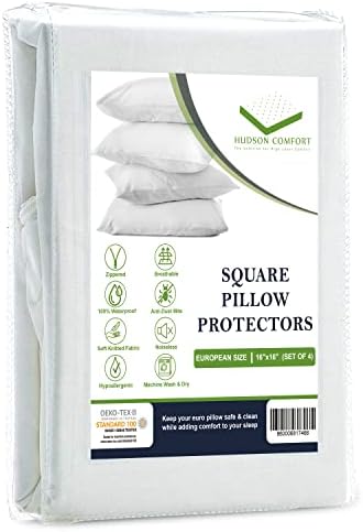  Udson Comfort 30x30 Pillow Protector - 100% Waterproof, Prevents Feathers From Popping, European Square Zippered Pillow Covers (2 Pack, 30x30 Inch)