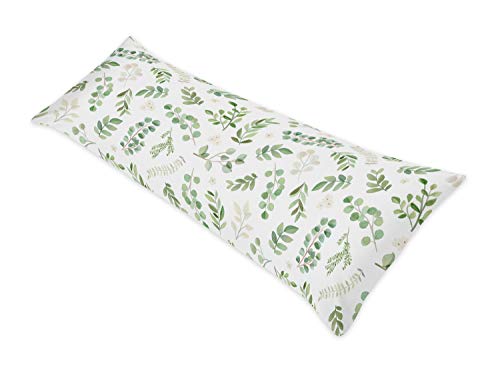  Floral Leaf Body Pillow Case Cover (Pillow Not Included) - Green And White Boho Watercolor Botanical Woodland Tropical Garden