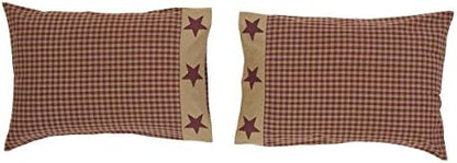  Ninepatch Star Standard Pillow Case With Applique Border Set Of 2 21x30 Country Bedding Accessory, Burgundy