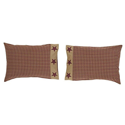  Ninepatch Star Standard Pillow Case With Applique Border Set Of 2 21x30 Country Bedding Accessory, Burgundy
