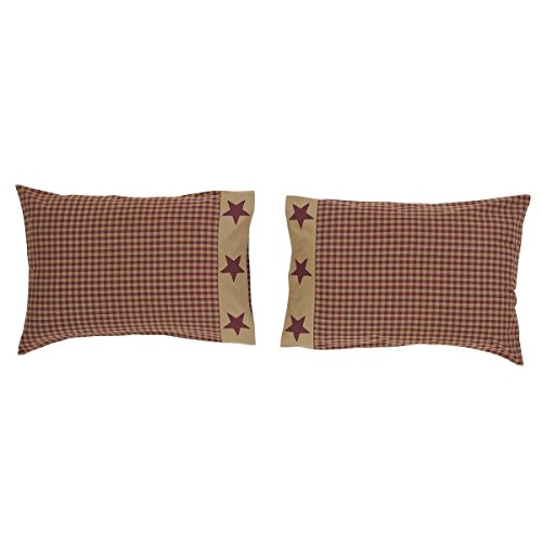  Ninepatch Star Standard Pillow Case With Applique Border Set Of 2 21x30 Country Bedding Accessory, Burgundy