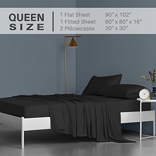  Queen Bed Sheet Set, 4pcs Bedding Sheets & Pillowcases, Soft Microfiber 1800 Thread Count 16" Deep Pocket Luxury Bed Sheets - Hypoallergenic, Wrinkle & Fade Resistant (Black)