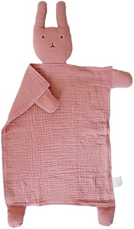  Marlowe & Co Organic Cotton Muslin Lovey Blanket, Organic Cotton Muslin Bunny Security Blanket (Natural Sand)